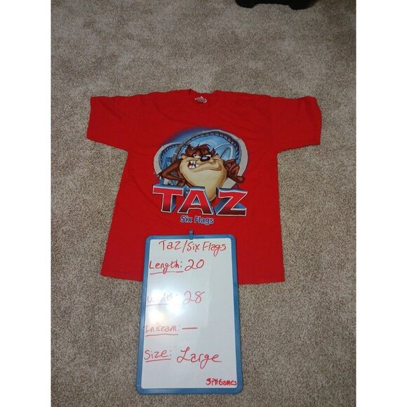 Other - Vintage 2001 Six Flags  Taz T-Shirt Large Red  Looney Tunes Warner Bros Y2K!!!
